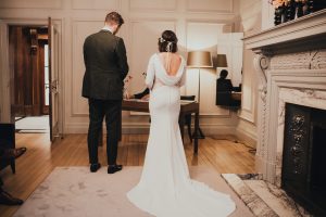 Bride and groom before registrar