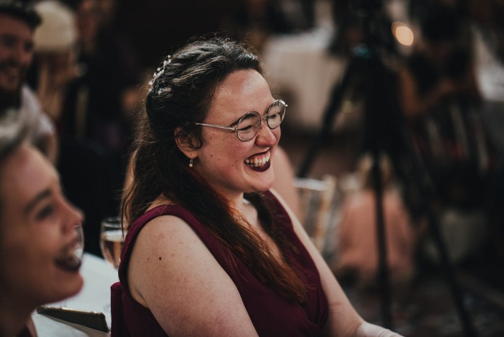 bridesmaid laughing at speech