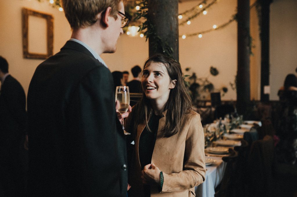 guests laughing at reception