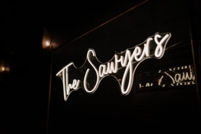 Neon sign of The Sawyers restaurant