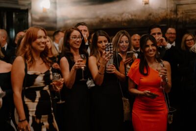 Group enjoying a party with drinks.