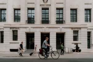 People outside Camden Town Hall, London.
