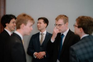 Group of business people in conversation.