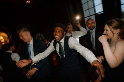Group of friends dancing at a party